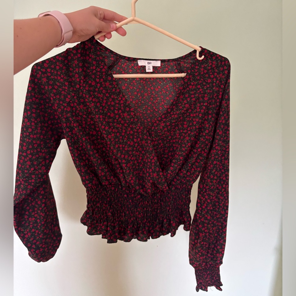 Nordstrom Floral Smocked Blouse - Black and Red